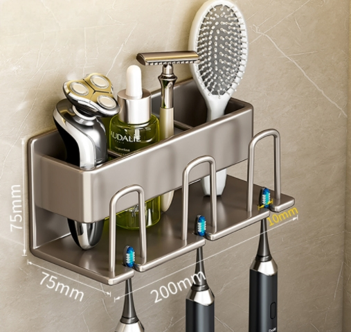 No Drill Wall-Mounted Bathroom Toothbrush Holder for Brushes and Toothpaste Space-Saving