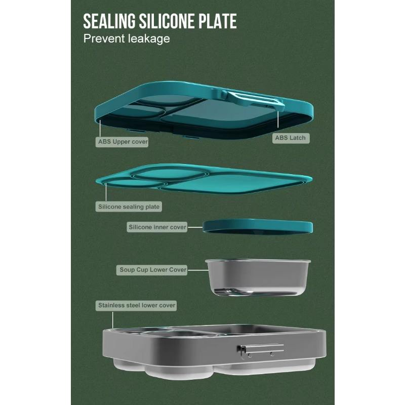 Classic Style Stainless Steel Lunch Box Plastic Lid Kids Rectangle Food Container