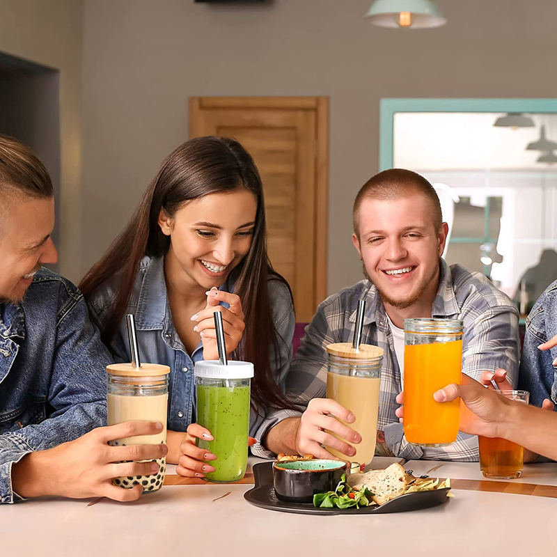 Fancy Custom 24oz Glass Tea Juice Drinking Cups with Straw Stainless Steel