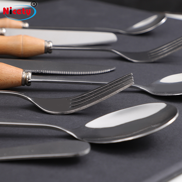 Kitchen Knife Fork Spoon Wooden Handle Tableware Dessert Cake Tableware