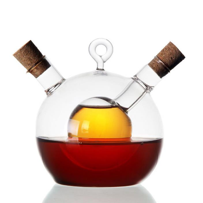 Kitchen Glassware 2-Outlet Round Borosilicate Glass Olive Oil Jar Vinegar Bottle Pot Kitchen Sauce Dispenser
