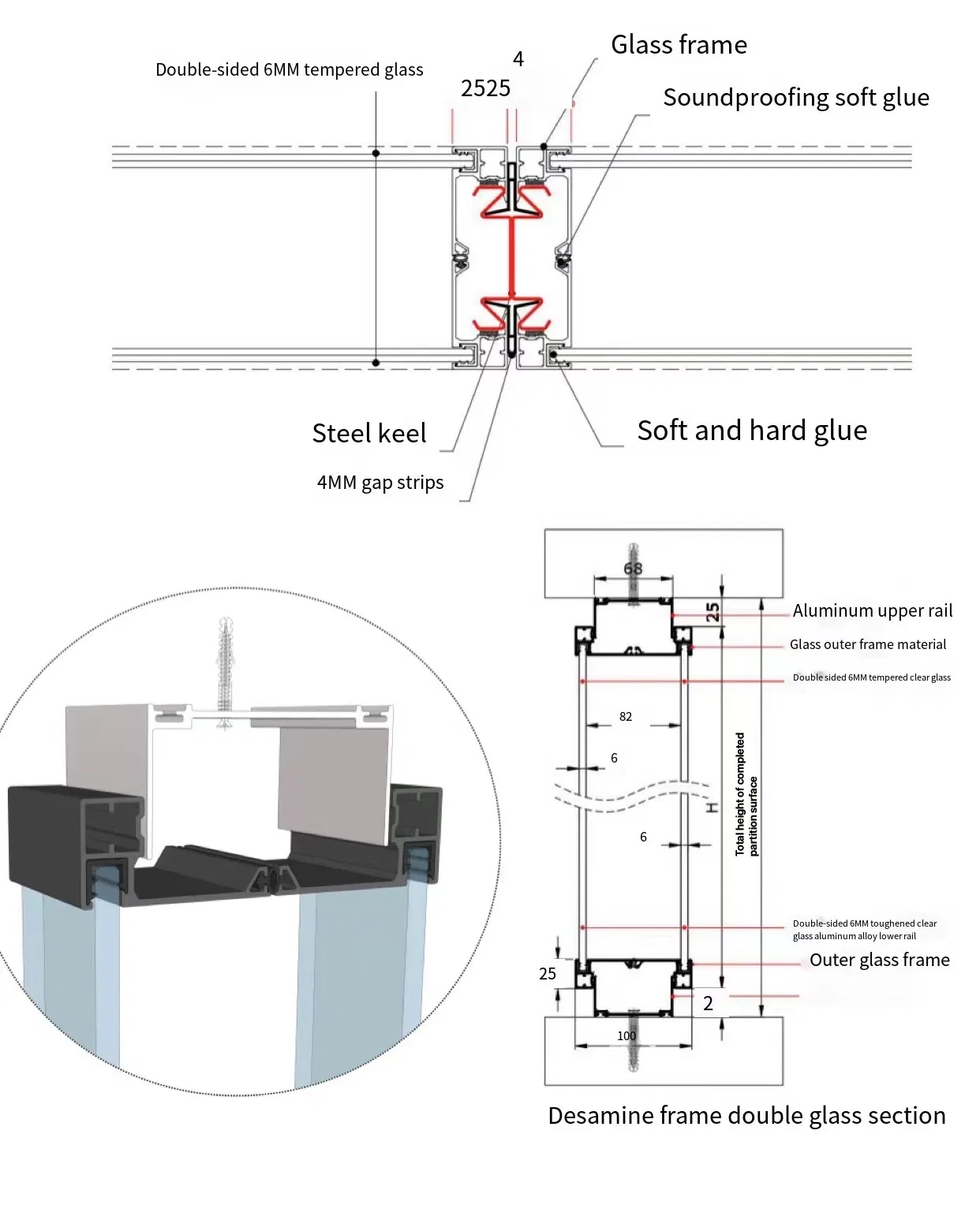 Affordable Factory Price Commercial Aluminium Tempered Glass Office Parttion