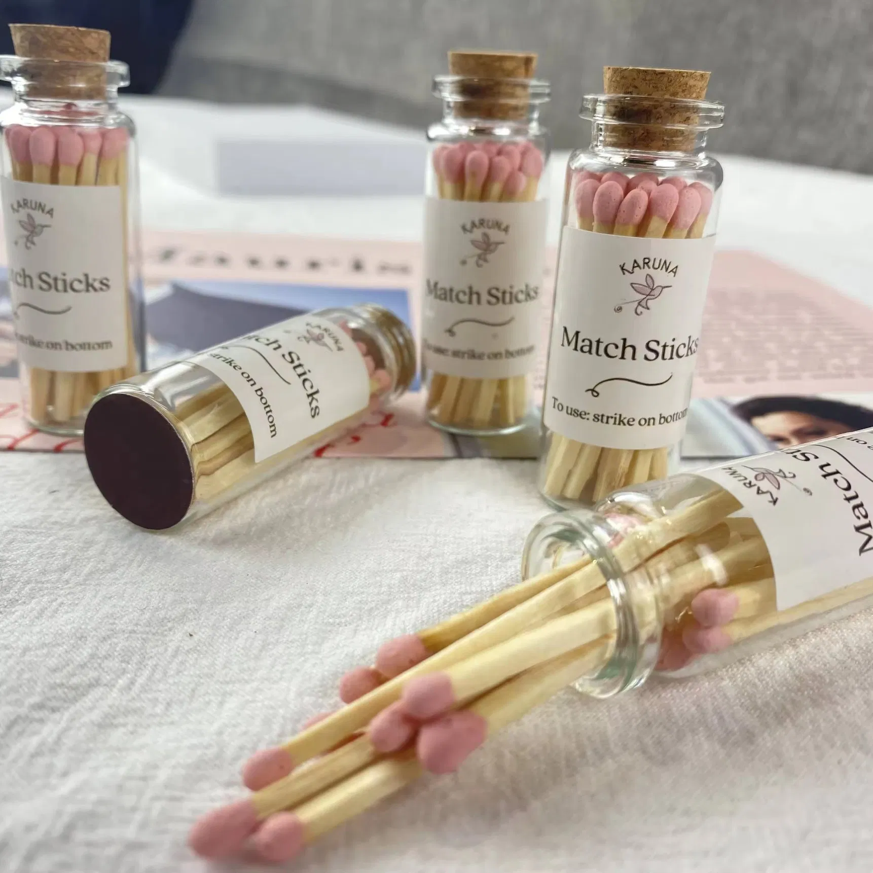 Personalized Colorful Candle Matches in Modern Glass Jars