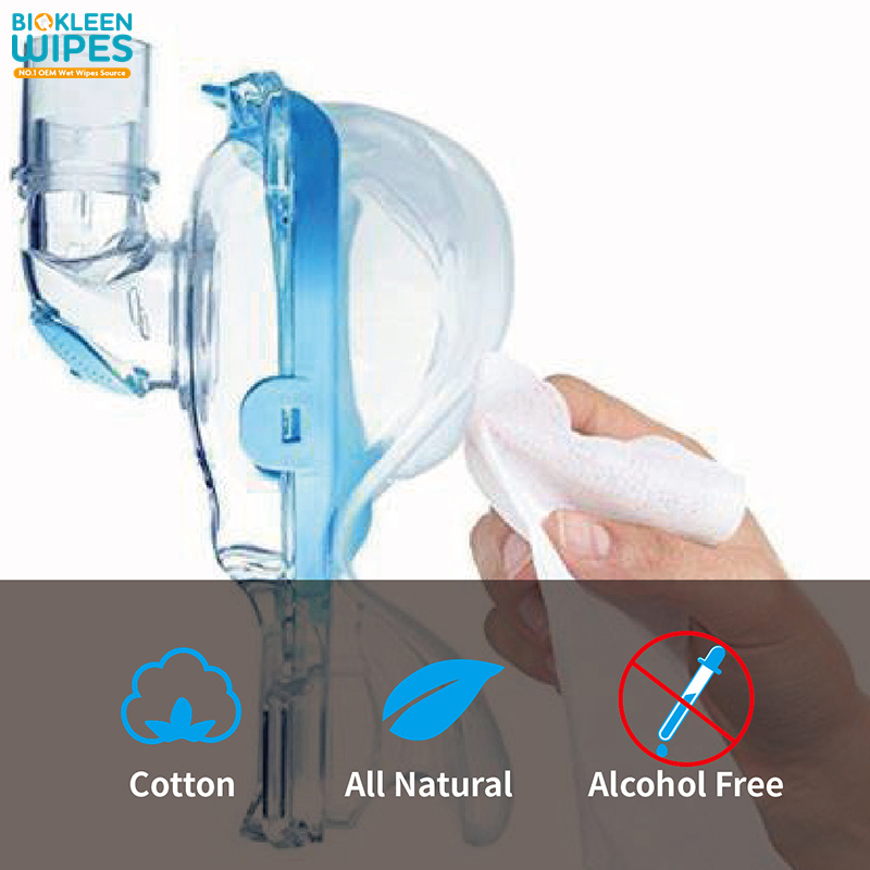 OEM Factory Price Disposable Organic Bamboo Fabric Biodegradable 70CT Aloe Vera CPAP Cleaner Wipes