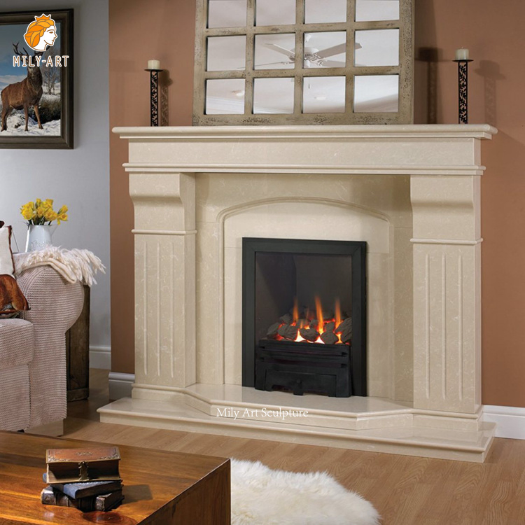 Hand Carved Natural Stone Modern White Marble Fireplace Wall Frame
