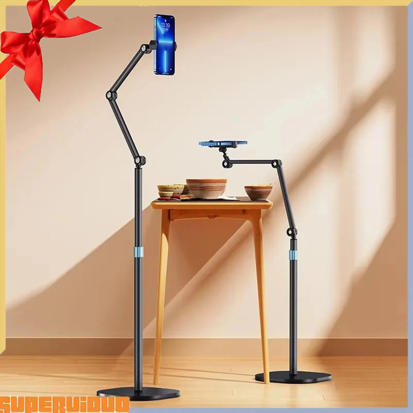 Universal 360-Degree Folding Tripod Bed Phone Holder Metal Adjustable Gooseneck Stand Height Tablet Floor Mount Stabilizer for Vlog Live Wholesale