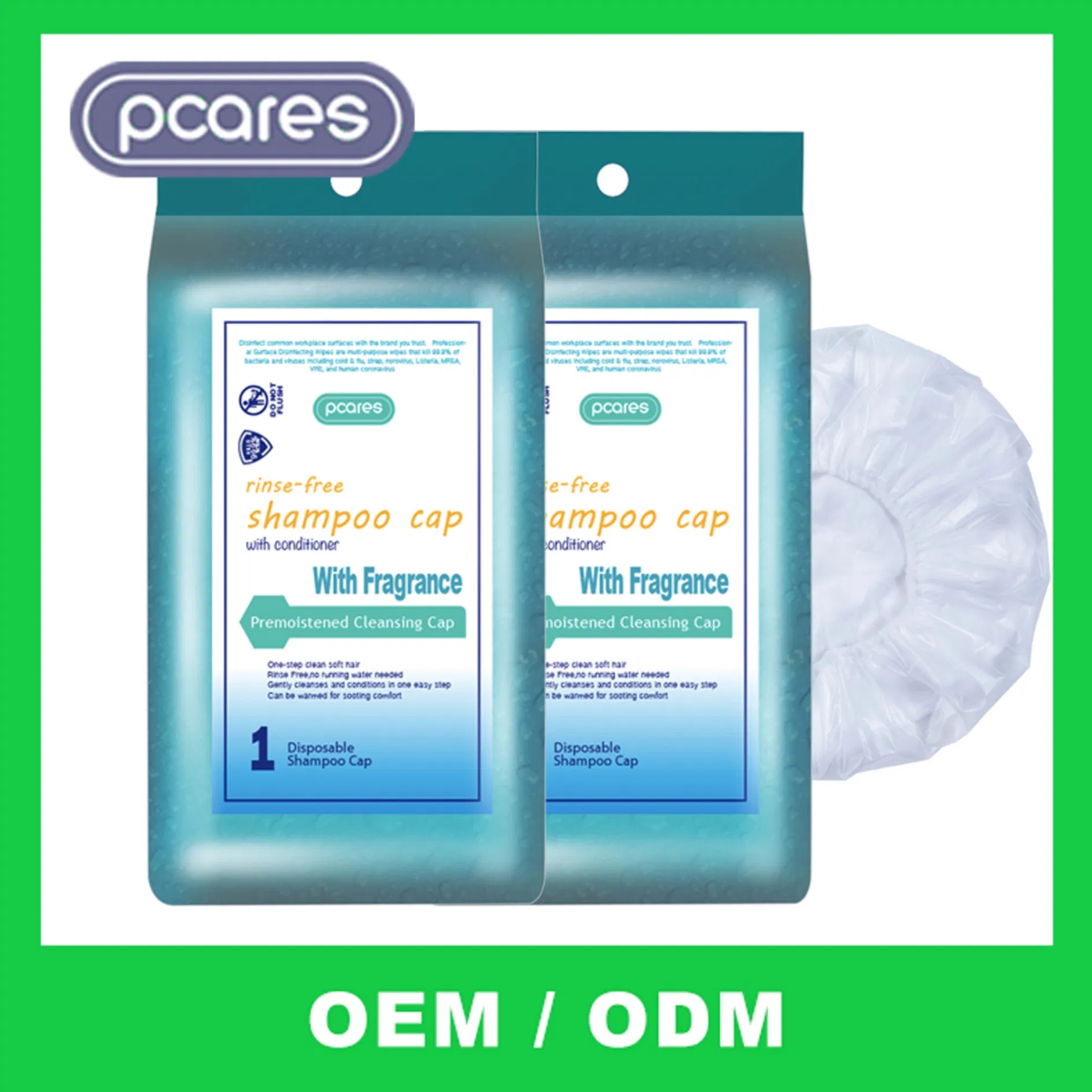 Customized Packing Disposable Microwaveable Latex Free No Rinse Shampoo Shower Cap