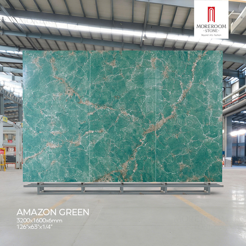 Laminated Porcelain Slab Amazon Green Marble Look for Artistic Wall Panel Decoration