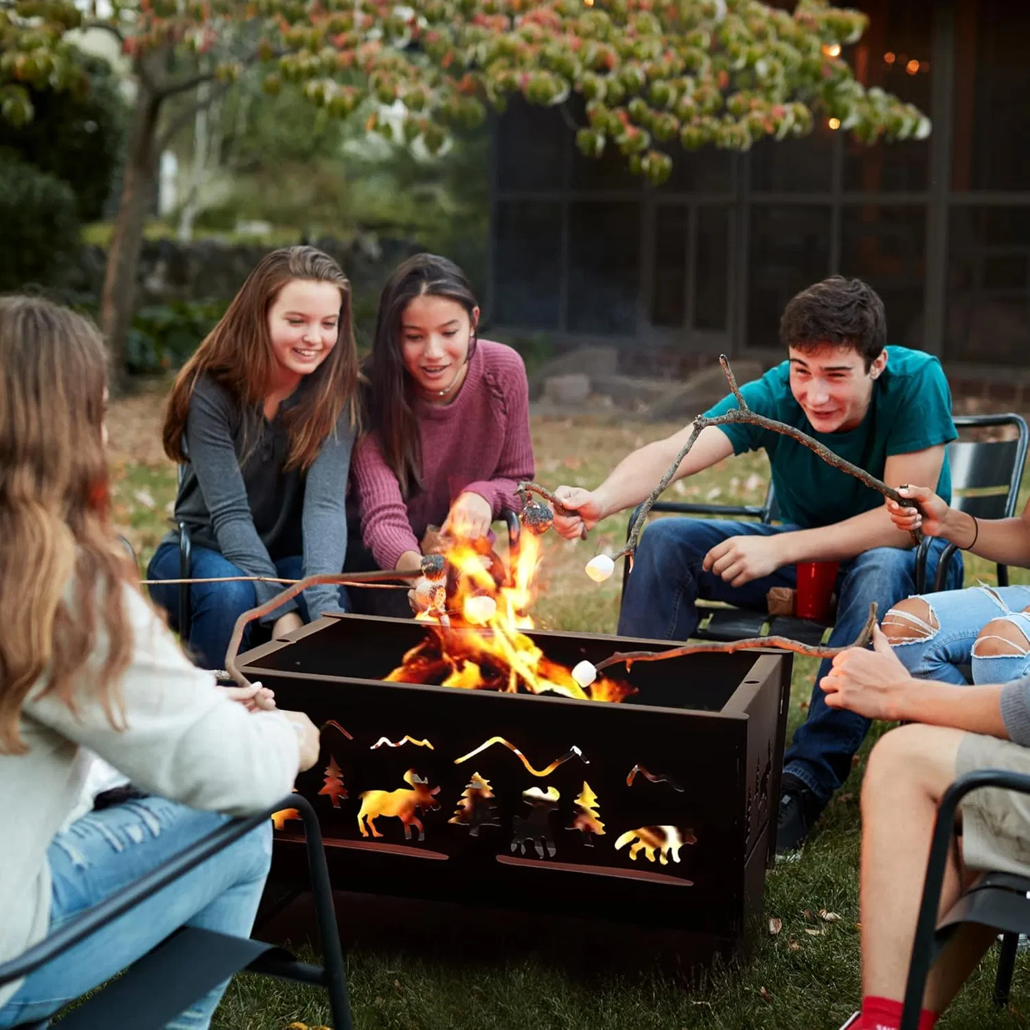 Wood Burning Rectangular Steel BBQ Fire Pit for Patio