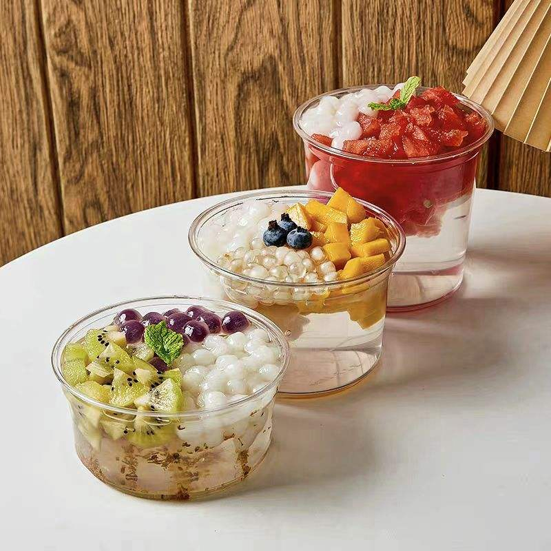 Clear Eco-Friendly Plastic Fruit Salad Cup with Dome/Flat Lid Vegetable Salad Container
