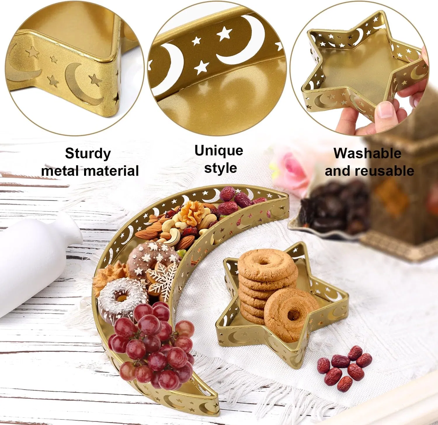 Iron Eid Mubarak Food Board Moon and Star Ramadan Serving Tray
