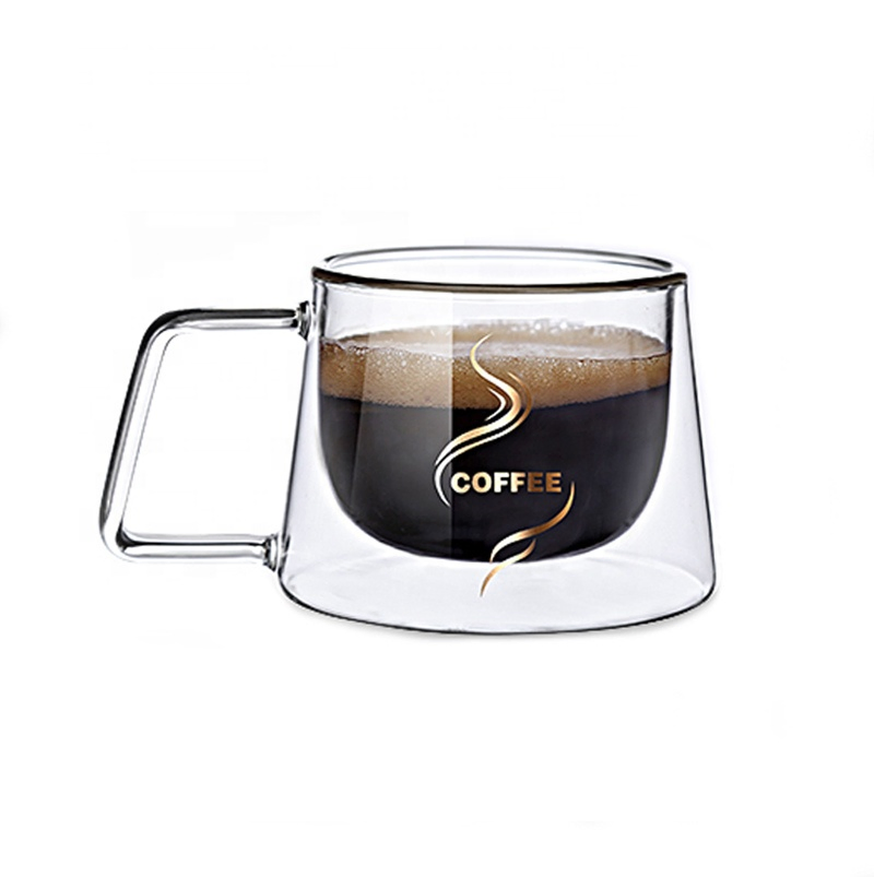 250ml Hot Sale Double Wall Insulated Clear Borosilicate Glass Coffee Mug with Handle