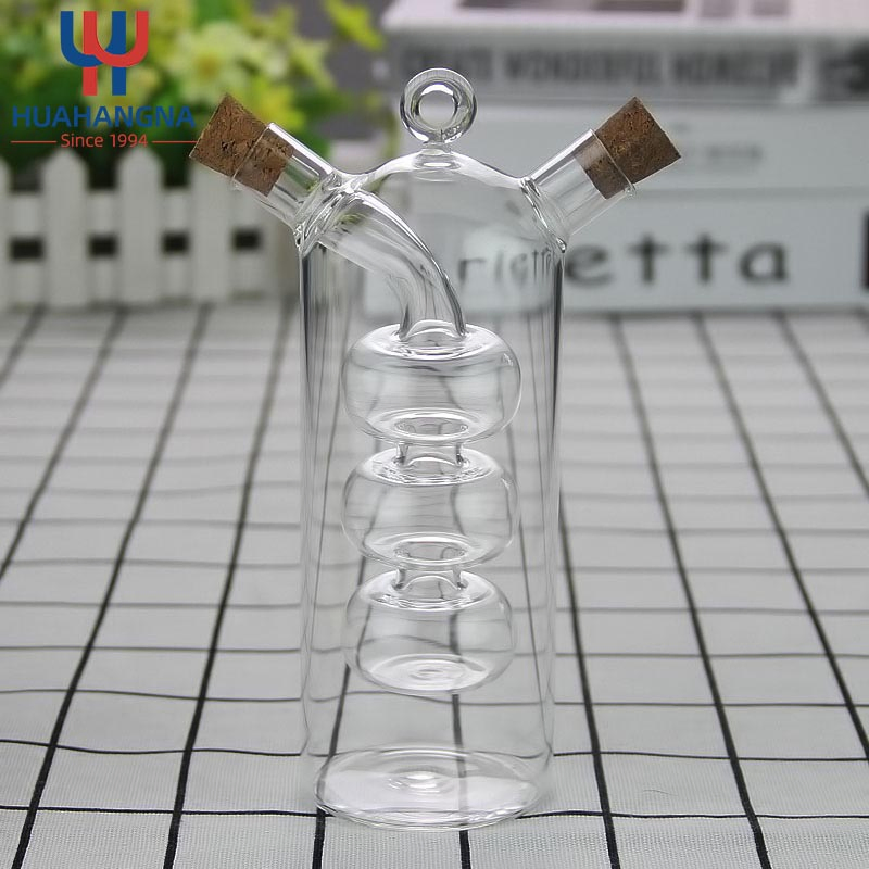 Olive Oil and Vinegar Dispenser Cruet Bottles 2 in 1 Transparent Glass Oil Bottle for Kitchen Cooking