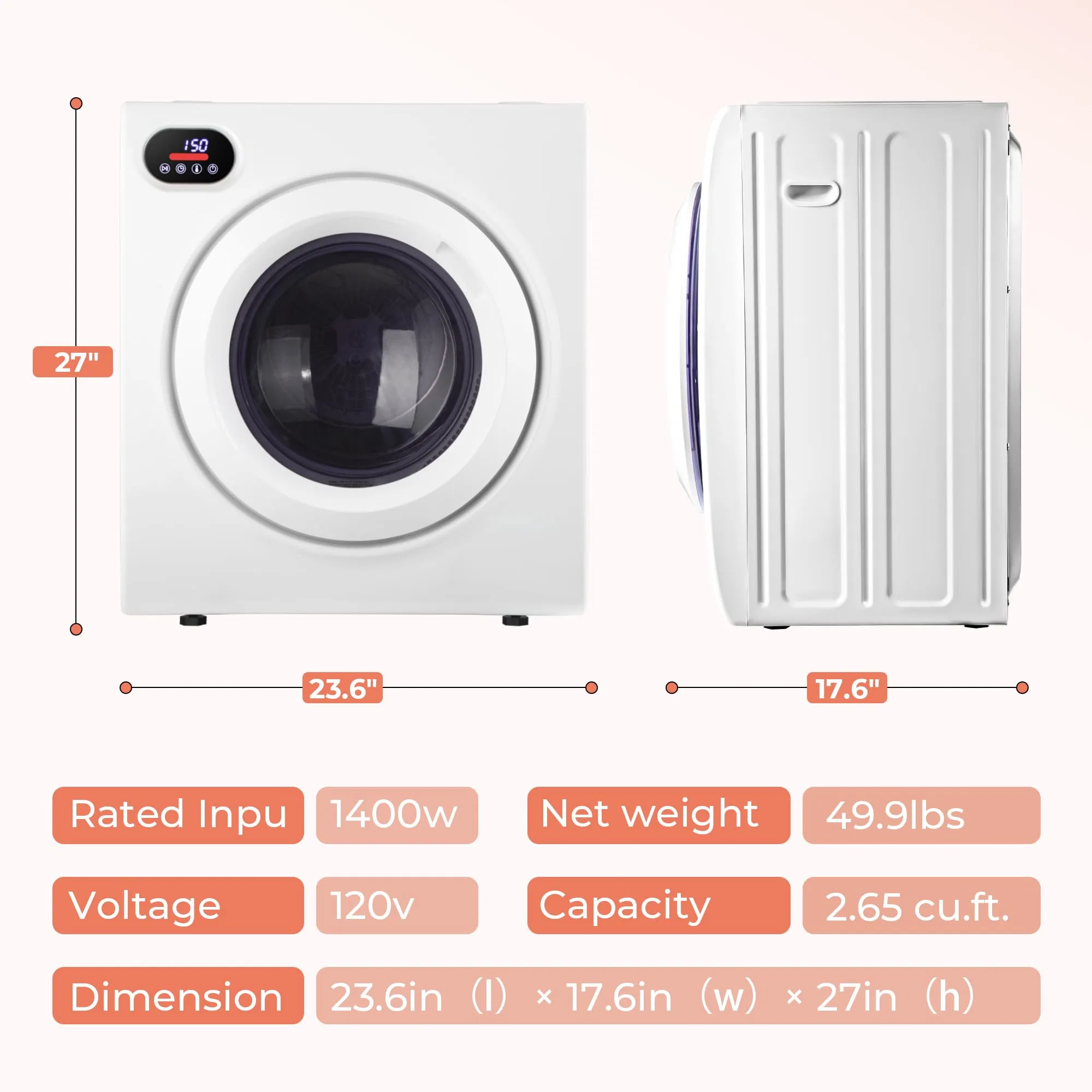 Portable 1020W Compact Laundry Dryer for Easy Storage Solutions