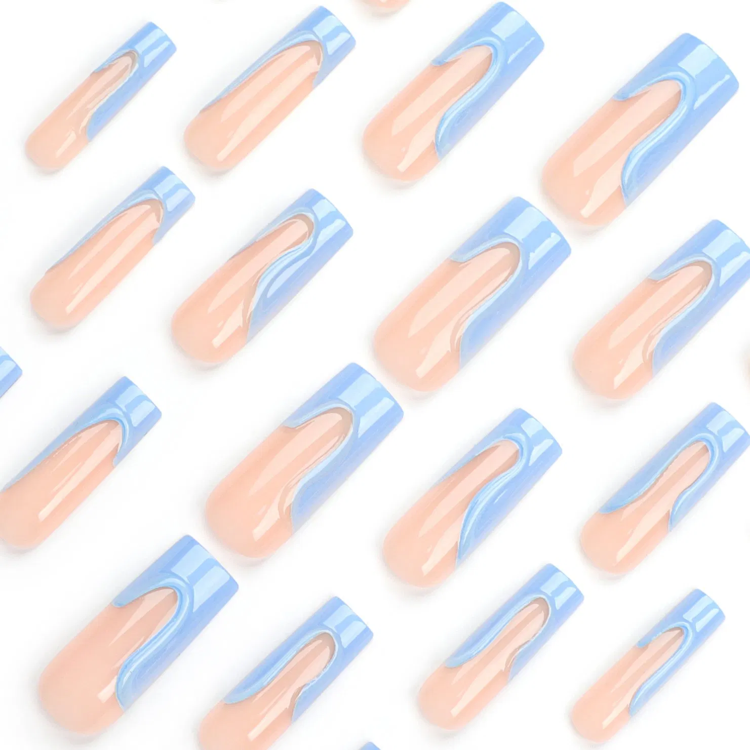 3D French Sky Blue Nail Wearing False Nails
