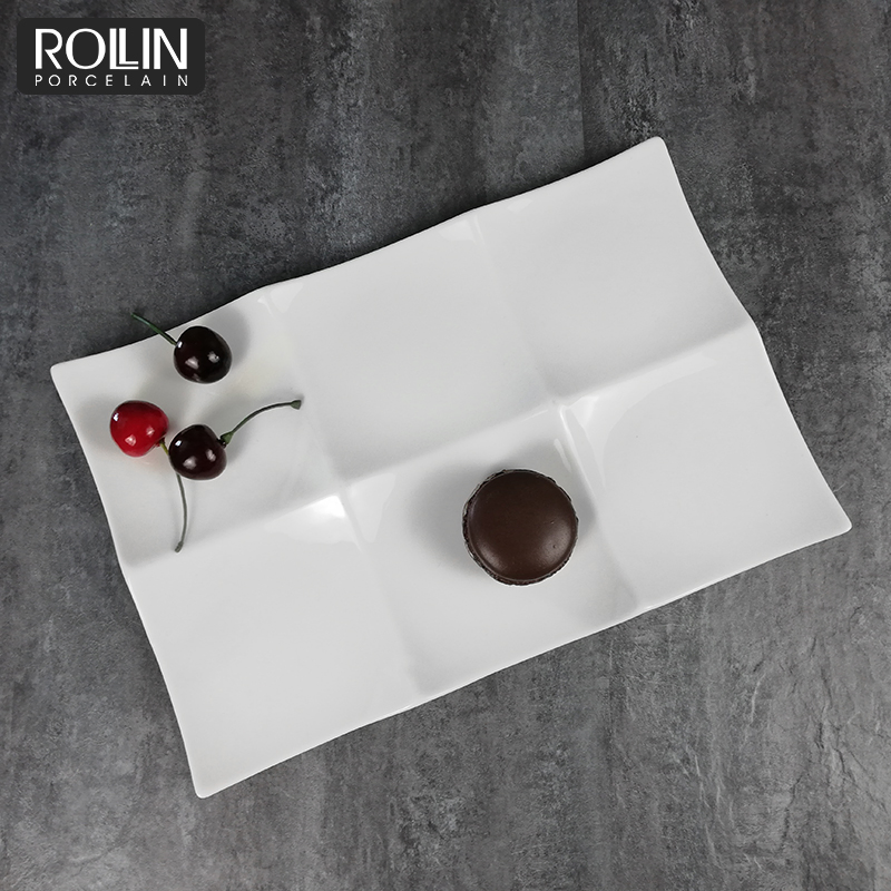 White Porcelain Rectangular Plates Divided Plate