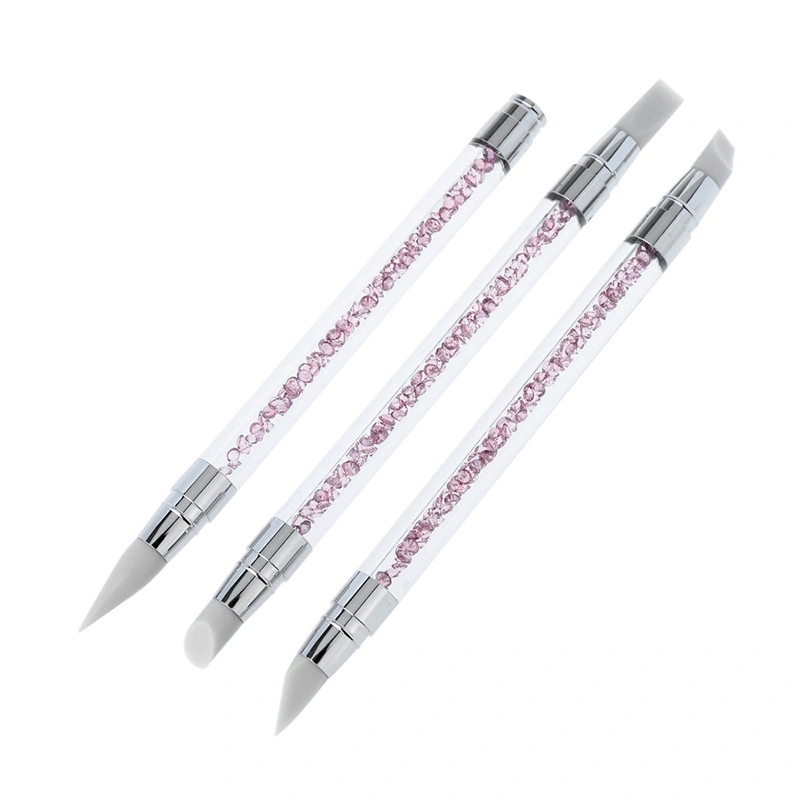 2021 Double Heads Silicone Nail Drill Pen Acrylic Handle Dotting Pencils Nail Art Picker Pen Manicure Tool