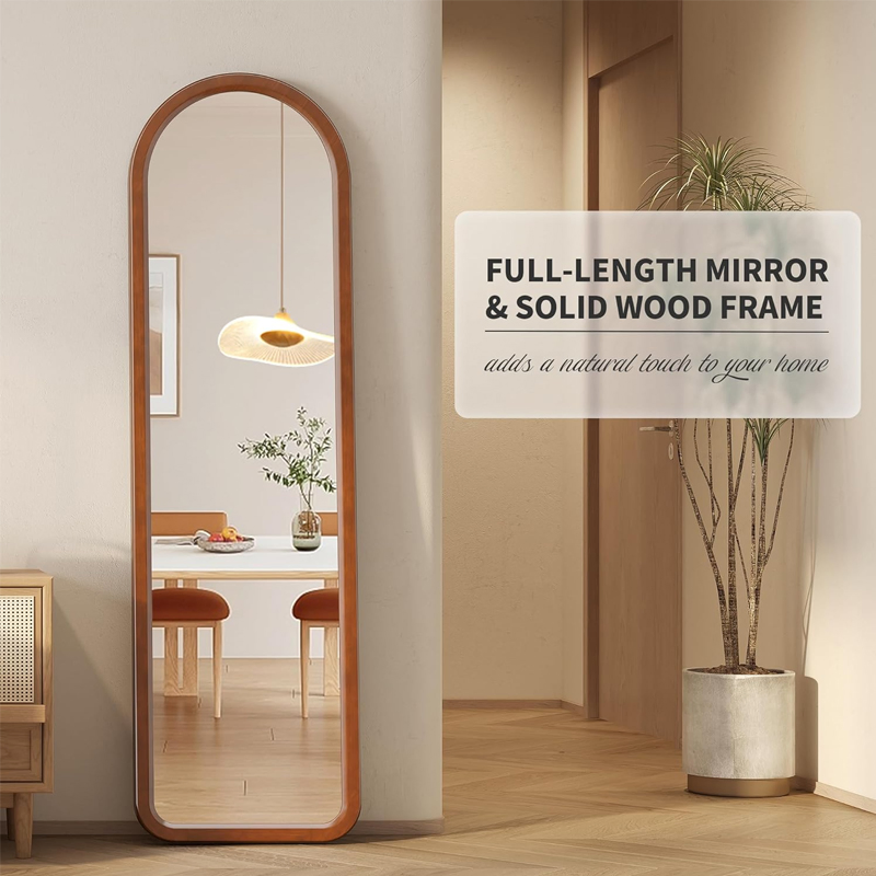 Arched Full Length Free Standing Mirror Arch Wall-Mounted Wood Frame Dress Mirror