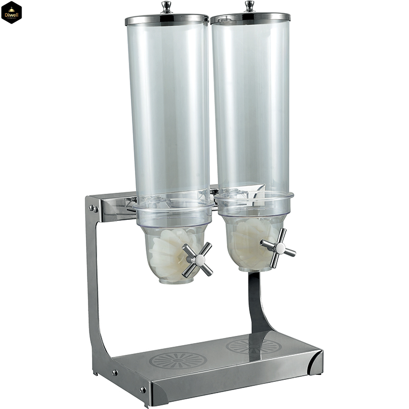 Diwell Wholesale Restaurant Buffet Single Double Three 4 Heads Cereal Dispenser Dry Food Container Stainless Steel Double Cereal Dispenser
