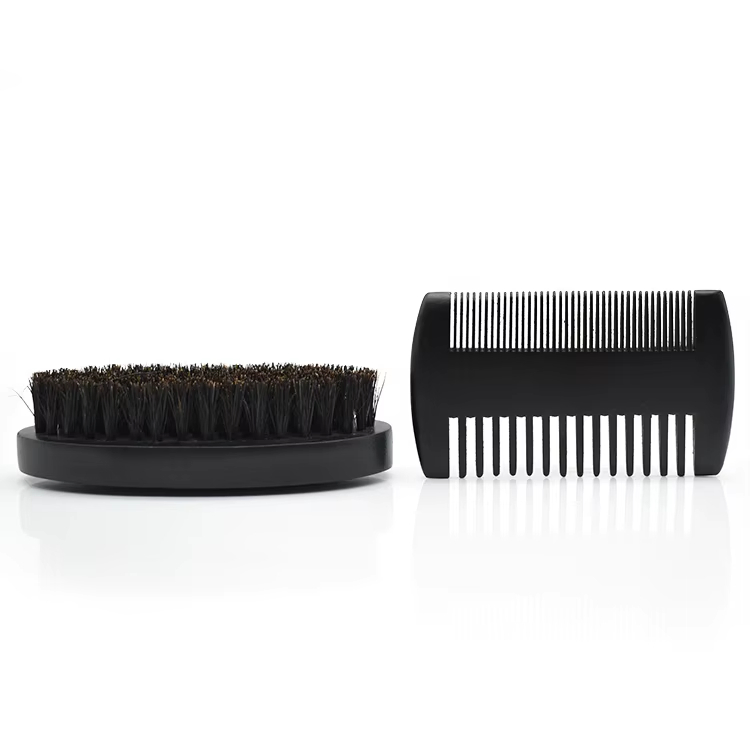 Private Label Custom Men Beard Grooming Kit Black Color Wooden Color Beard Comb Boar Bristle Hair Brush for Beard Care