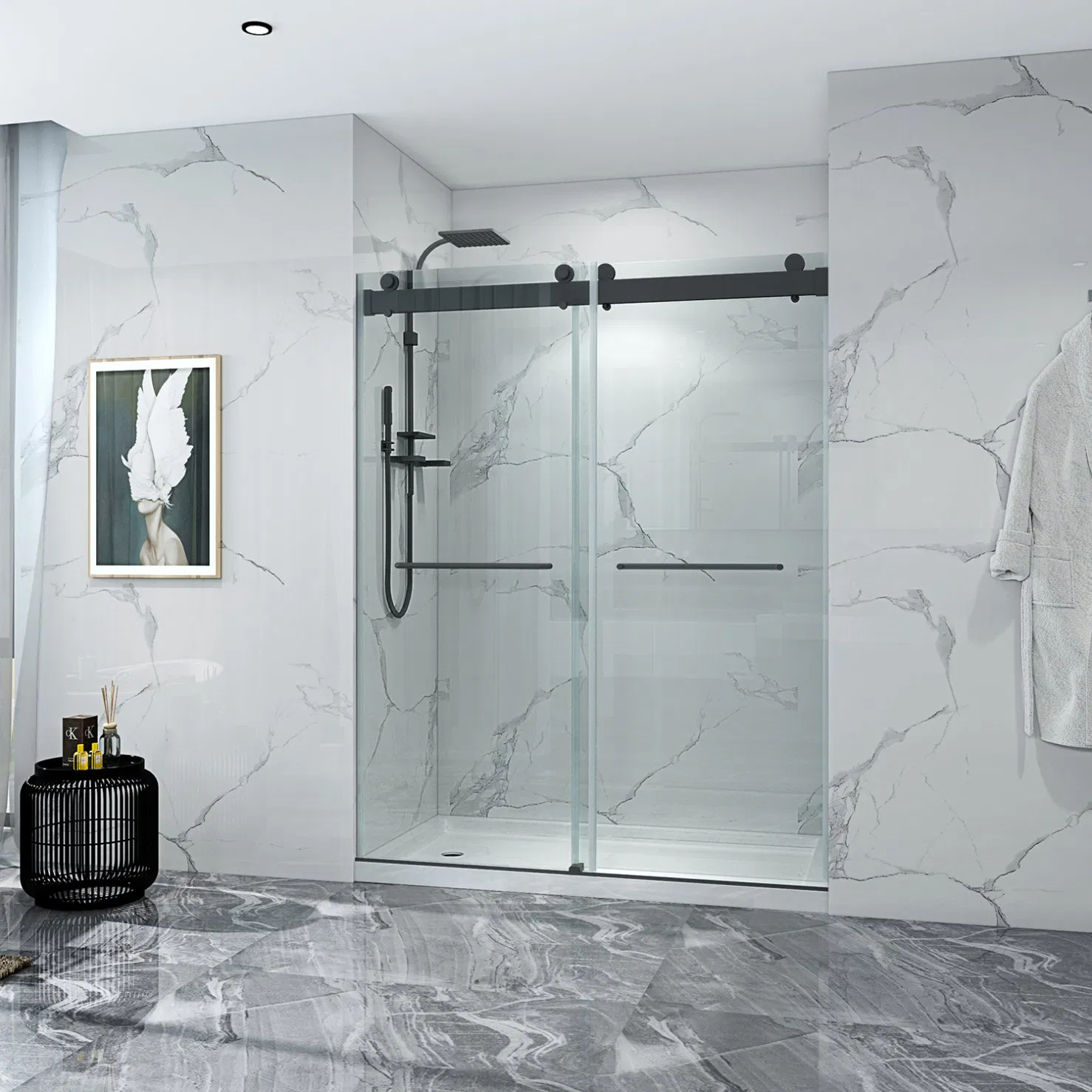 Wholesale Price Frameless Shower Room Stainless Steel Double Sliding Tempered Glass Shower Door