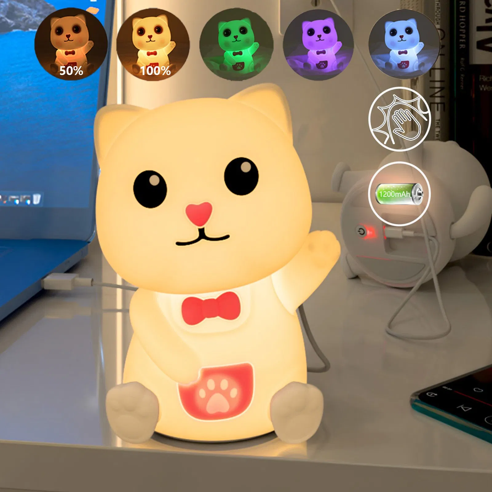 Силиконовый светильник Lucky Cat 198, сенсорное диммирование