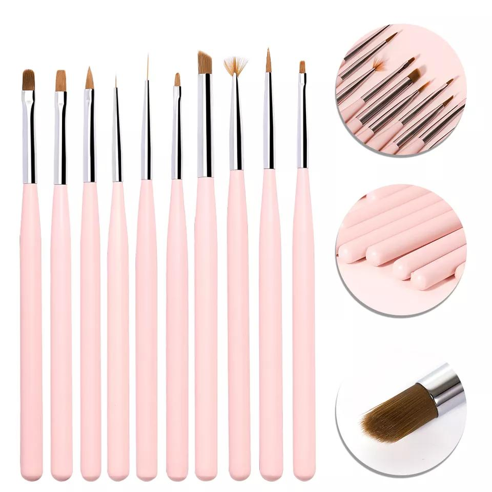 Pink 3D Kolinsky Pincel Liner Gel Drawing Nail Art Polish Brush Set
