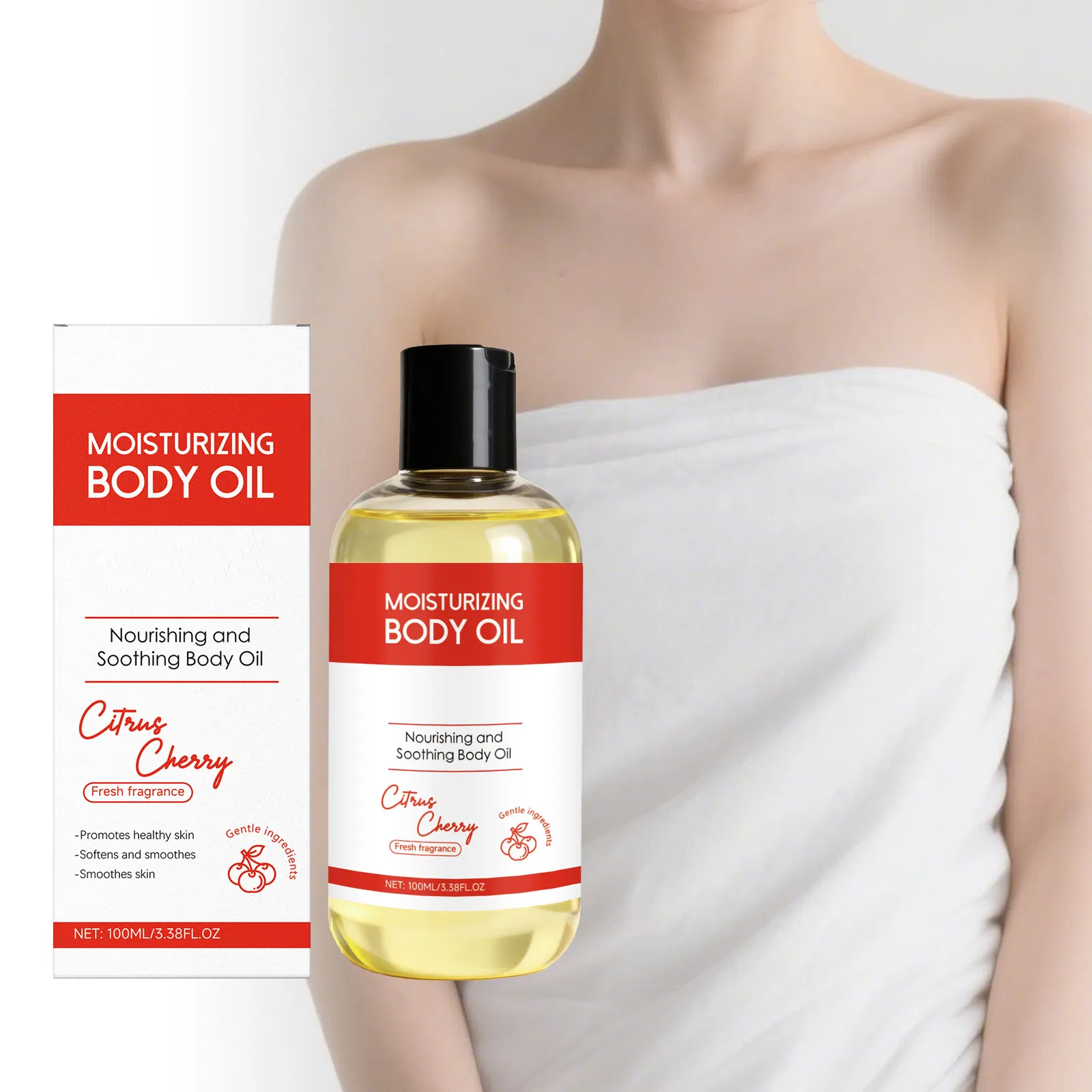Custom Body Shower Massage Oil Clean Hydration Smooth Skin Almond Cherry Scent Bath Body Oil