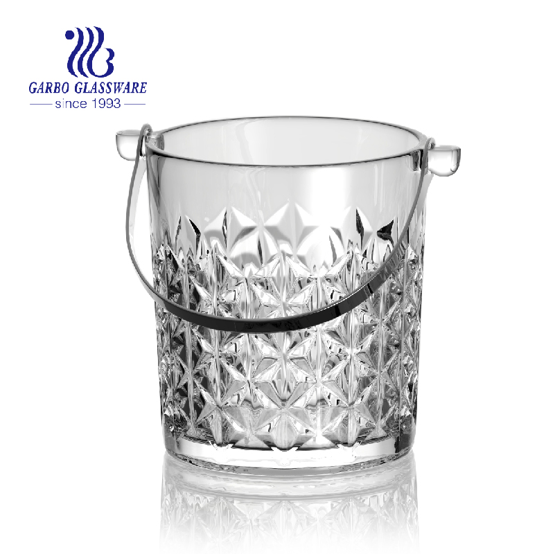 New Design 1L Glass Ice Bucket with Handle and Tong