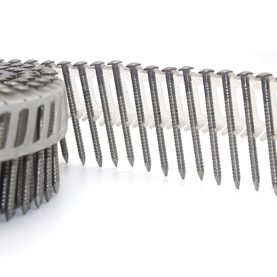15 Degree 304 Stainless Steel Plastic Coil Nails Ring Shank 2.5X40mm