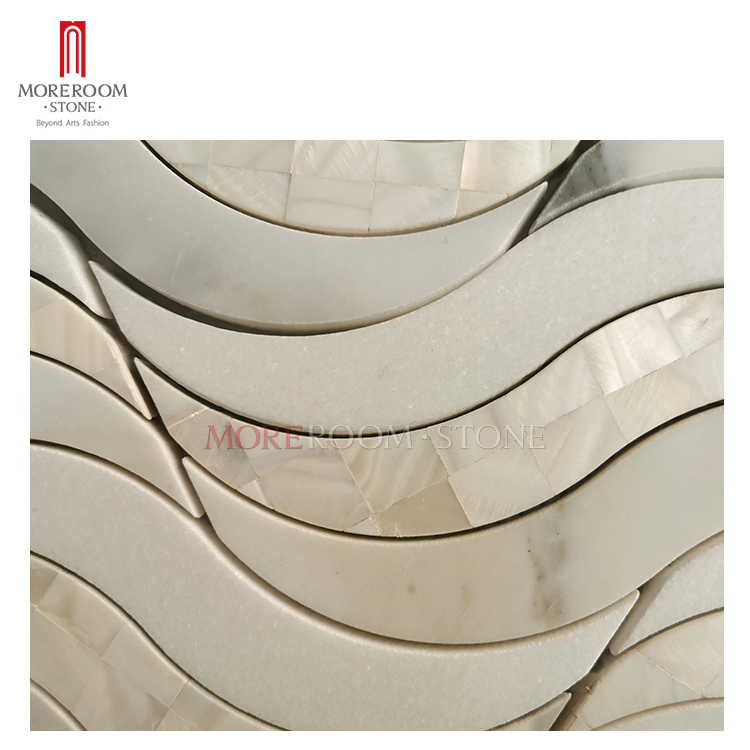 Shell Inlay Water Jet Calacatta White Marble Mosaic