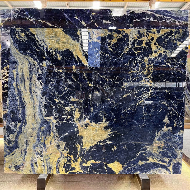 Newstar Luxury Stone Natural Blue Sodalite Quartzite Blue Marble Slab Wall Decoration Quartz Slab