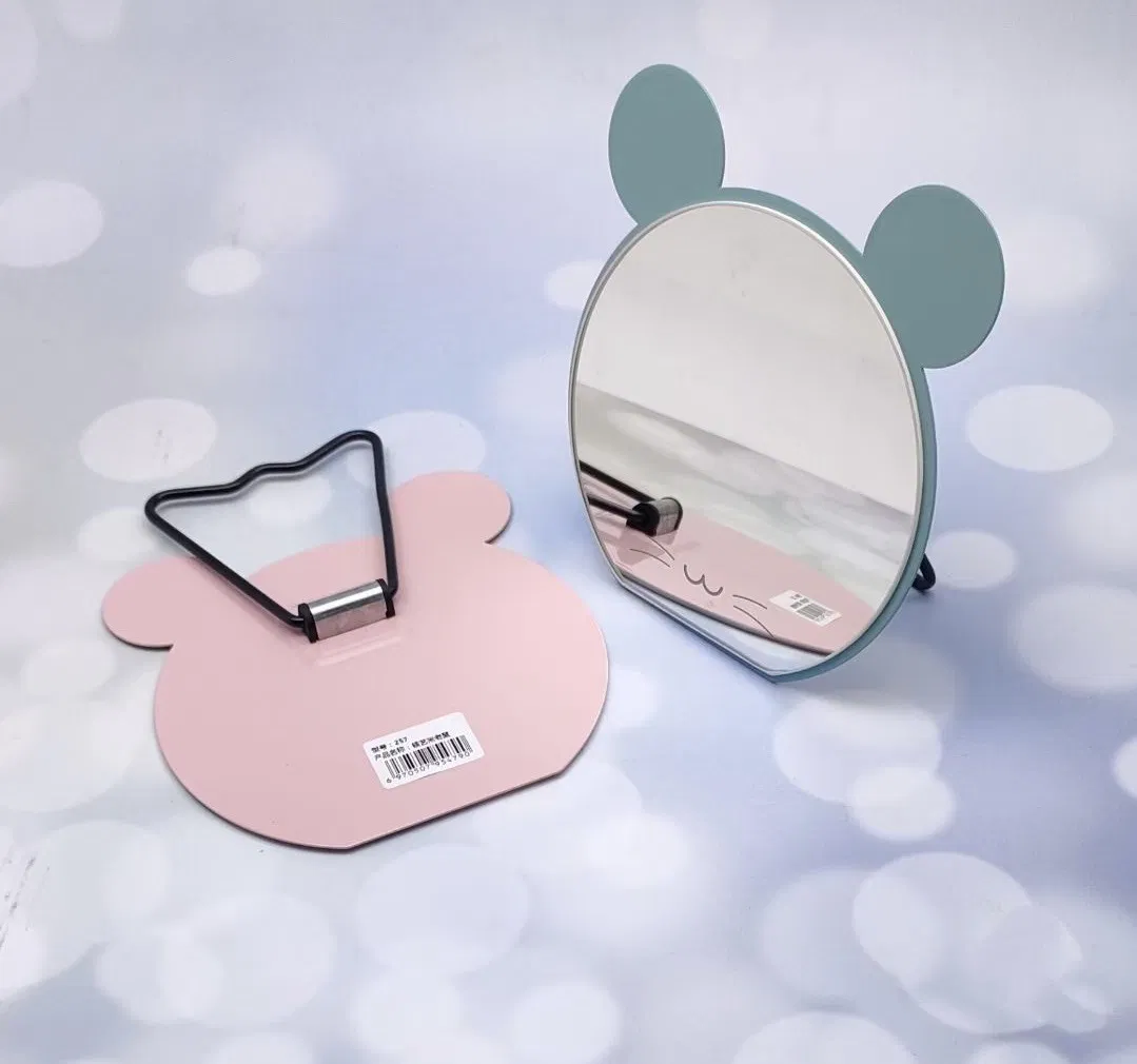 New Beauty Cartoon Shape Plastic Solid Color Desktop Makeup Mirror