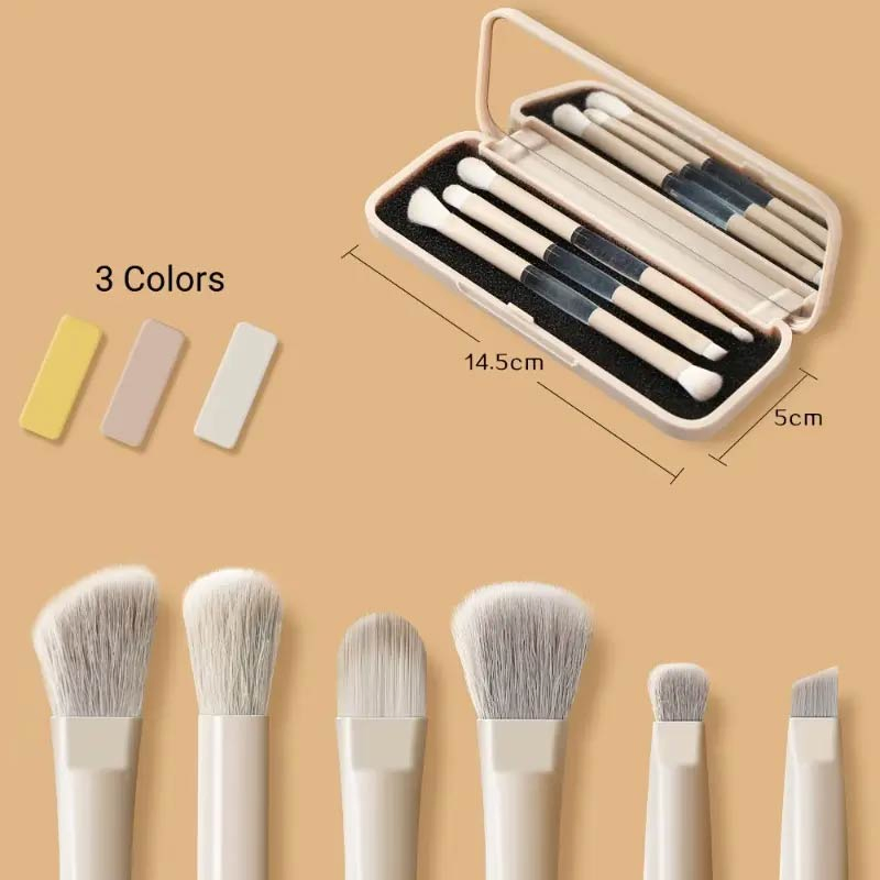 Portable Makeup Tool Flip Mirror 3 Double Head Makeup Brush Eye Detail Brush Set Lip Brush Halo Dye Brush Eye Shadow Makeup Brush