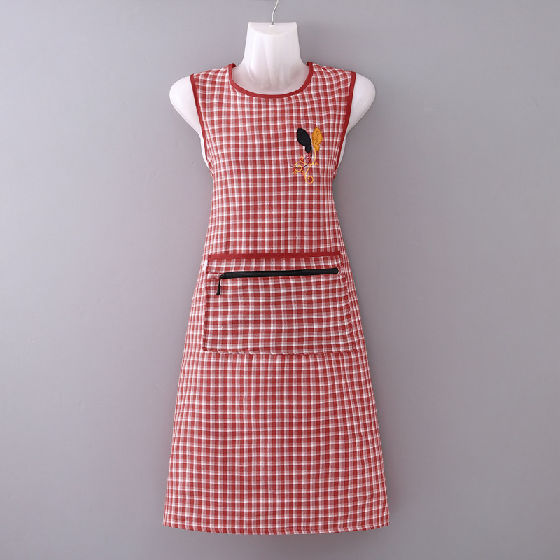 Embroidered Lengthened Waistcoat Large Pocket Household Wear Resistant Adult Work Clothes Zipper Vest Kitchen Cooking Apron