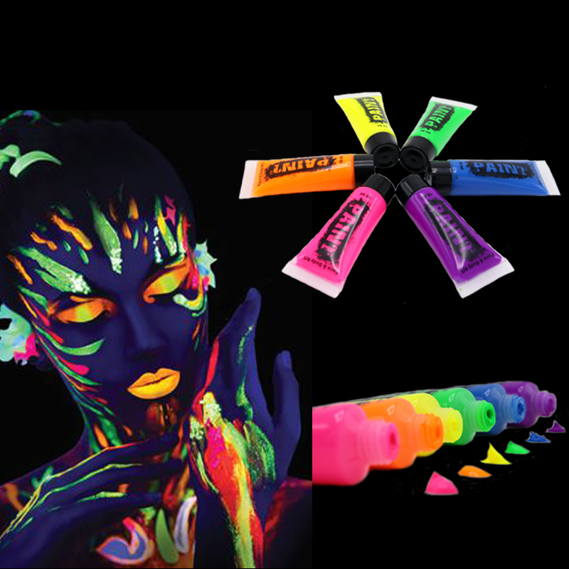 Party Makeup Fluorescent Neon Body Paint Tubes Blacklight UV Glow Face Paint