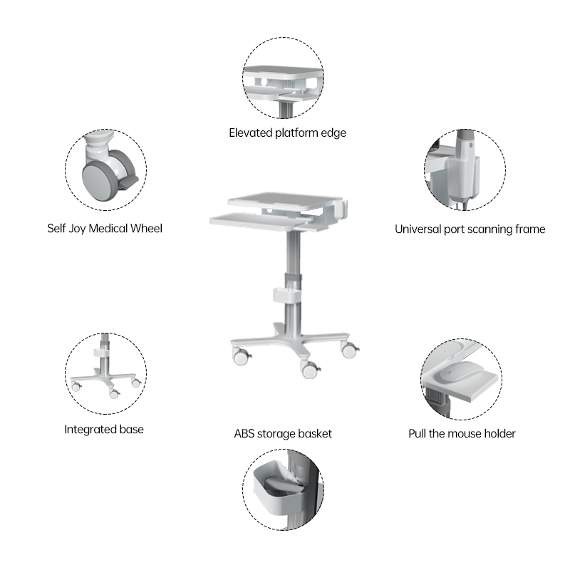 Likaymo Space-Saving Mobile Dental Metal Laptop Trolley Cart with Intraoral Scanner Holder