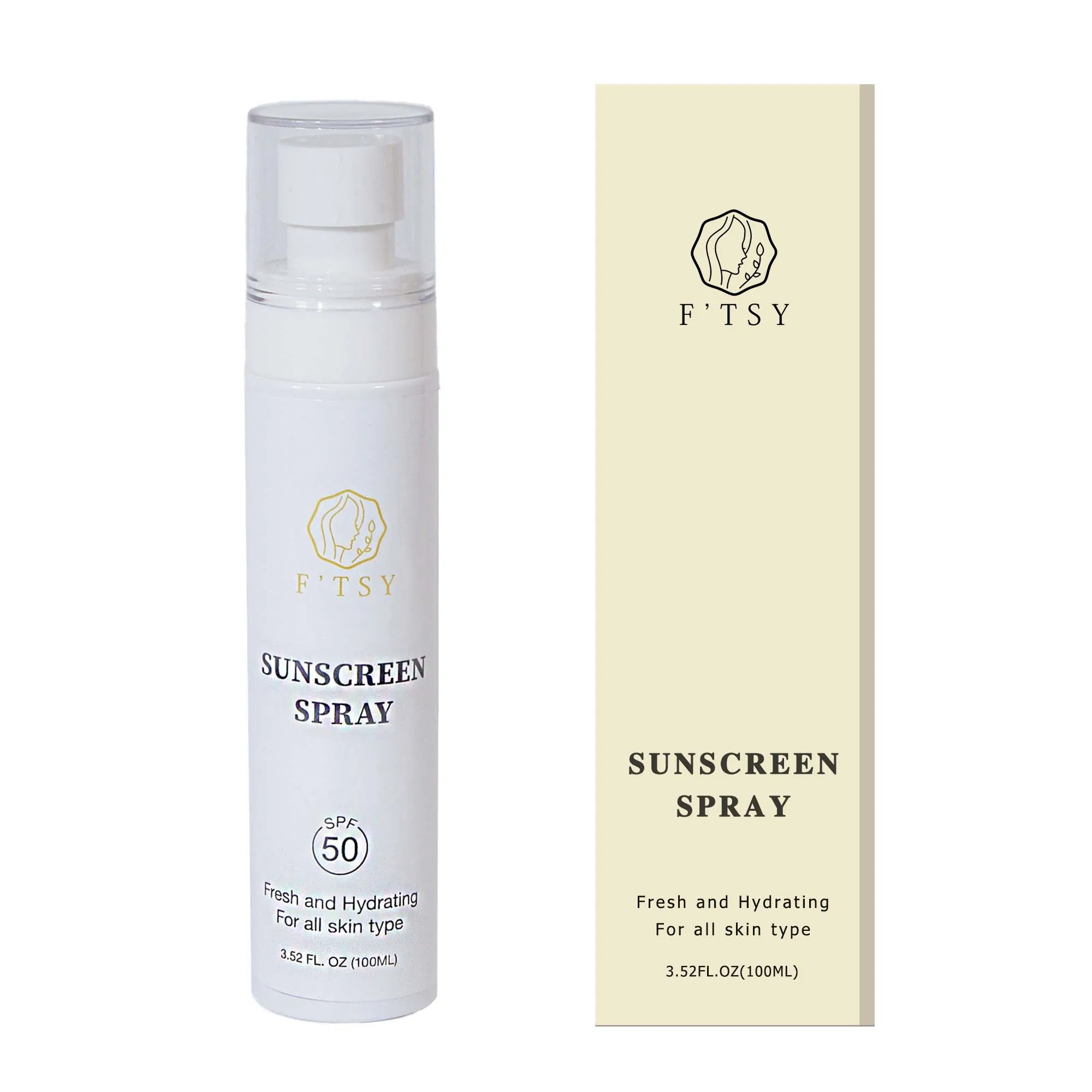 Hot Selling Custom Logo Vegan Natural Moisturizing Calming SPF 50 UVA UVB Protecting Sunscreen Face Mist Spray