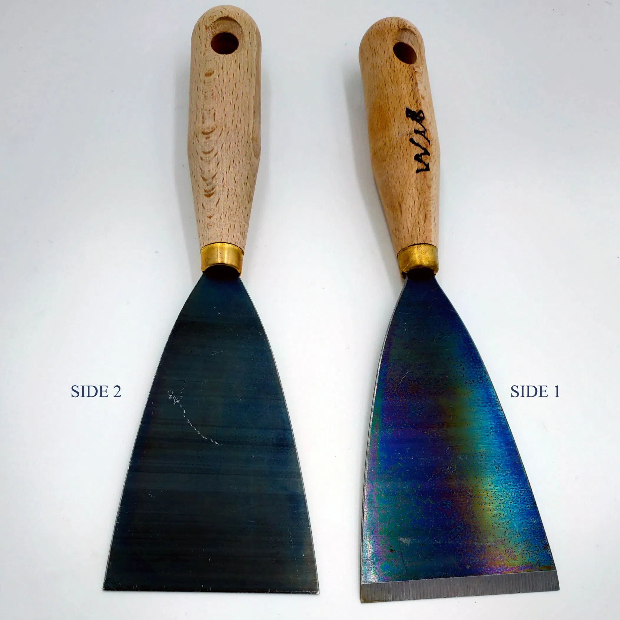 70mm Light Duty Wood Handle Blue Oxide Carbon Blade Scraper Knife