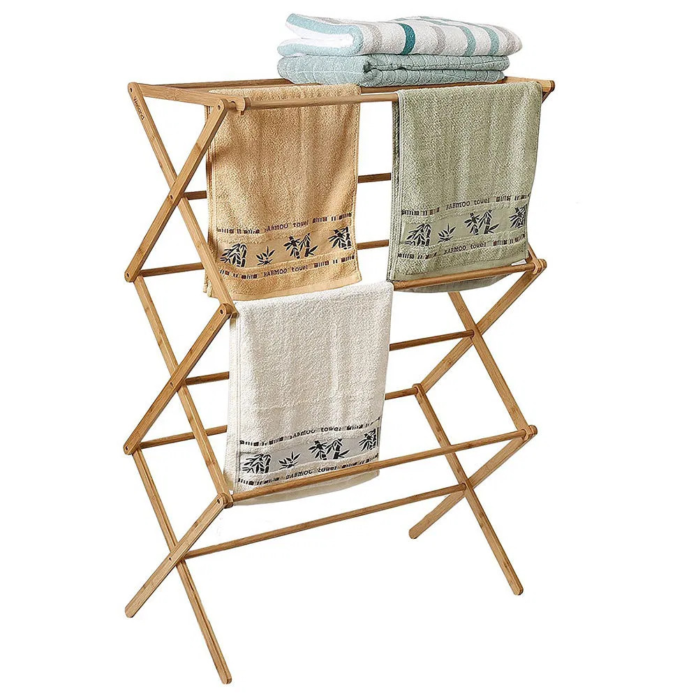 Folding Bamboos Clothes Drying Storage Rack