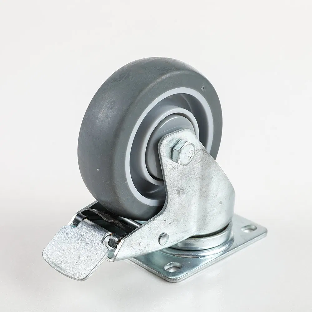 Silent TPR Double-Bearing Swivel Caster - Brake Equipped Universal Wheel