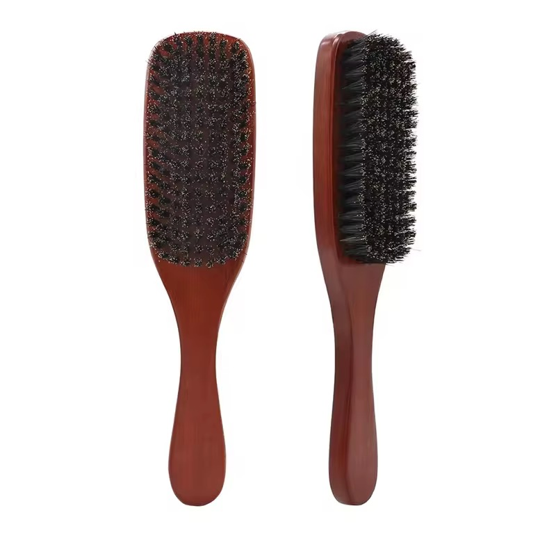 Hot-Selling Custom Logo Pure Boar Bristle Long Wooden Handle Men's Beard Cleaning Brush