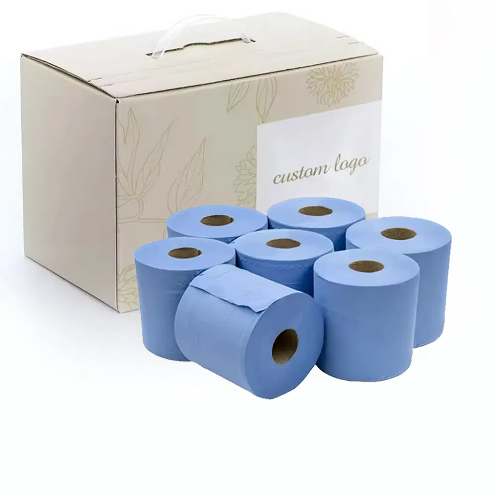 Wholesale High Quality Without Scents Vegan Biodegradable Blue Paper Hand Towel Roll