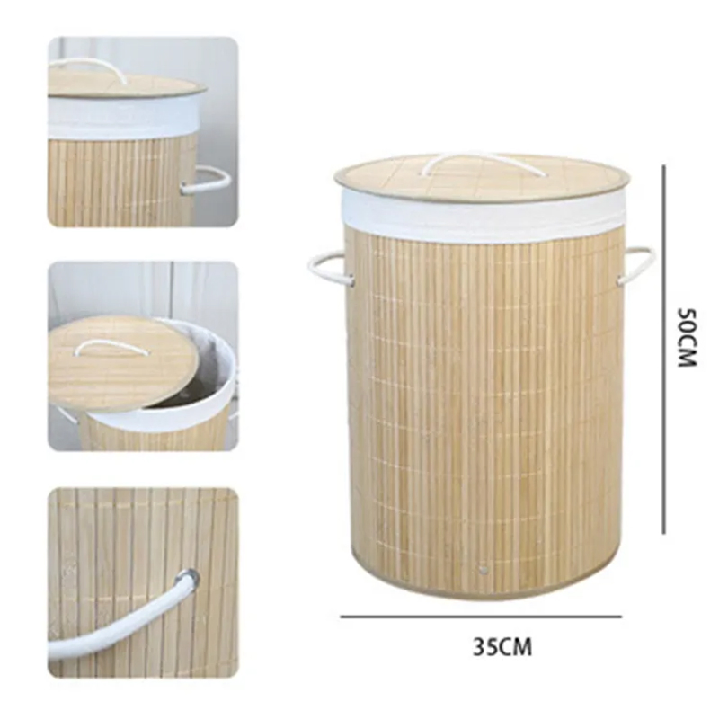 Large Customizable Bamboo Laundry Basket Dirty Clothes Storage for Bathroom Covered