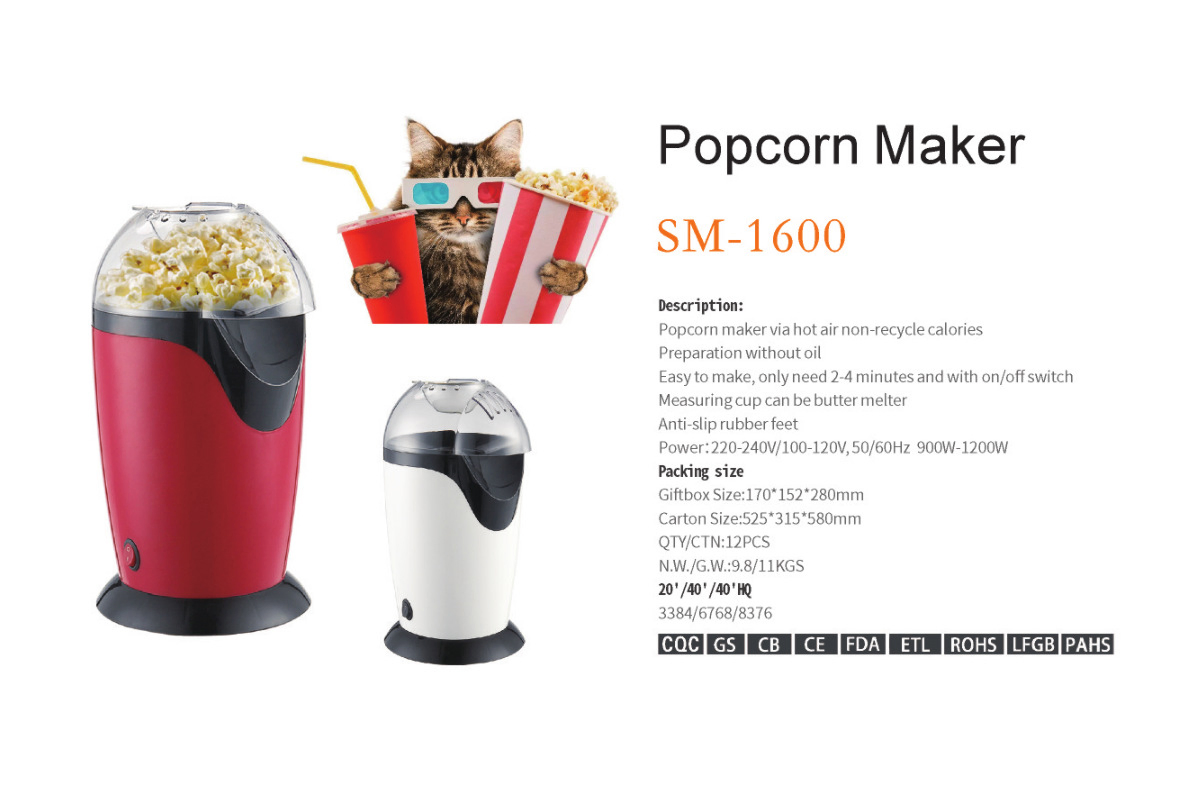Fresh Pop Popcorn Maker - Oil-Free, Air Popcorn Popper - with Measuring Cup & Recipe Guide - Perfect for Movie Nights