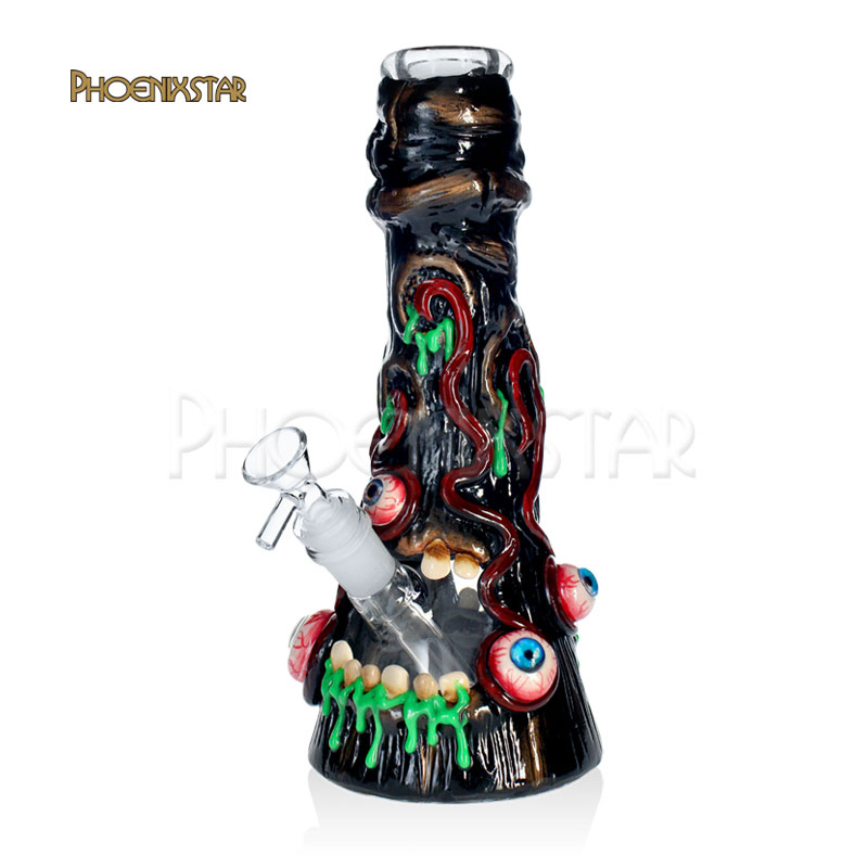 Phoenix Star 10 Inches 7mm Thickness 3D Hand Painting Mixed Colors Smoking Glass Water Pipe