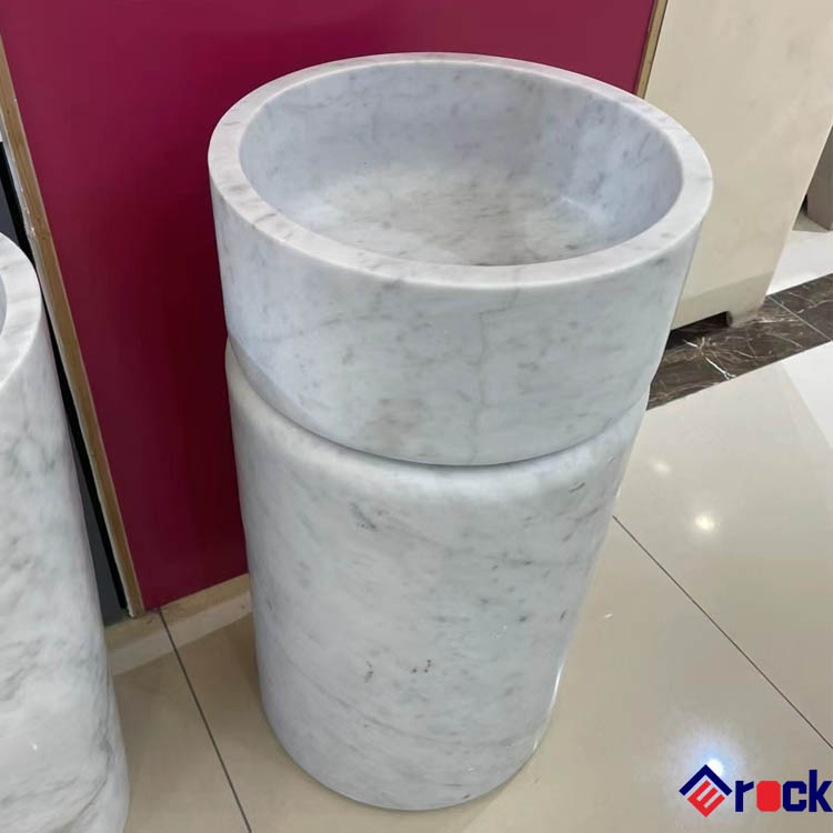 Раковина для ванной из белого мрамора, круглая, на ножке