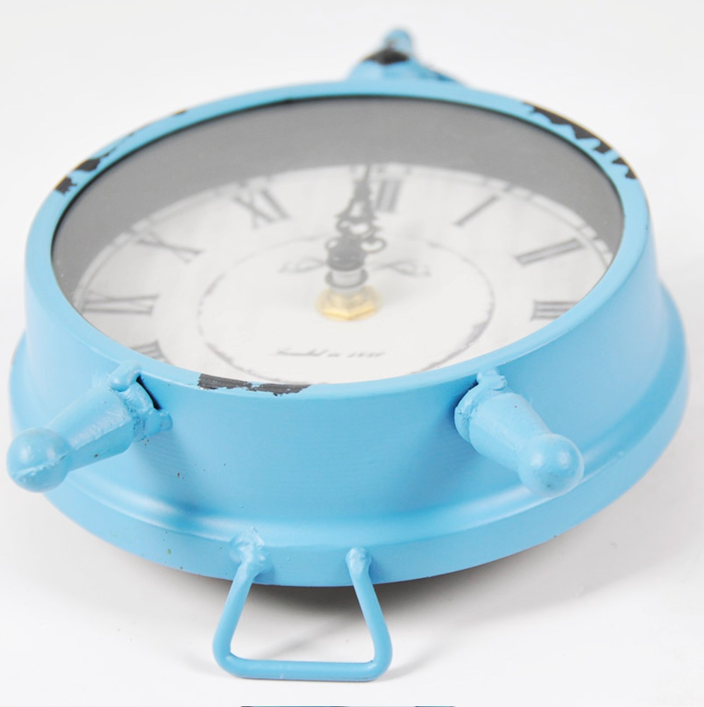 Perfect Gift Metal Frame Table Alarm Clocks Round Blue Iron Table Alarm