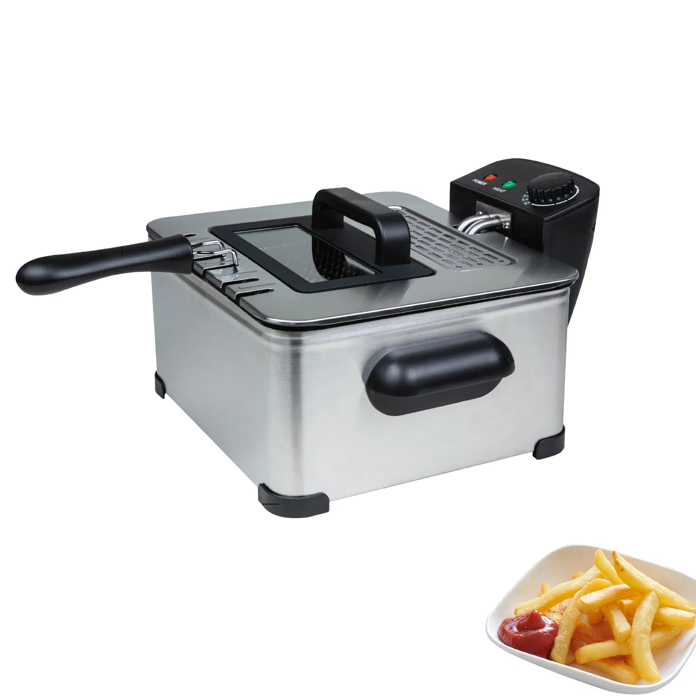 Home Deep Fryer Pot 4 Liter with Stainless Steel Housing Enamel Pot