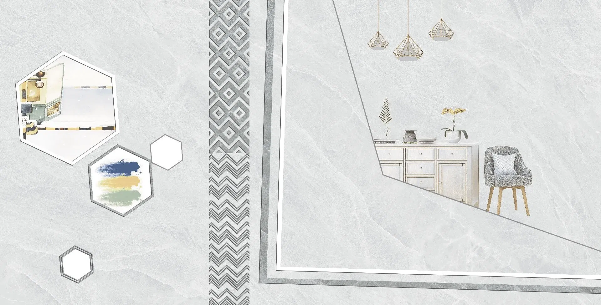 Stone Imitation Texture Porcelain Tiles Palm Thatched Roof Unique Agate Pattern